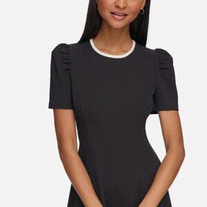 Karl Lagerfeld Paris Scuba Crepe Contrast Trim Puff Sleeve A-Line Dress